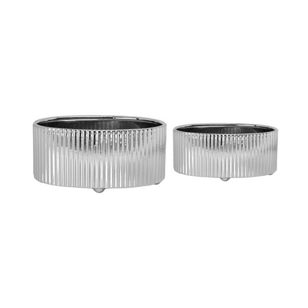 Ceramic Vase Set Of Two In Metallic Finish-7.00"H