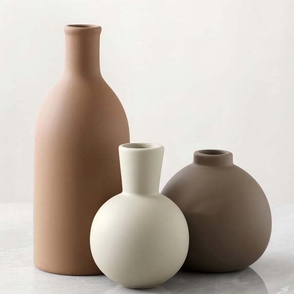 Ceramic Vase Set of 3 Brown - Larger Rustic Modern Farmhouse Home Decor ...