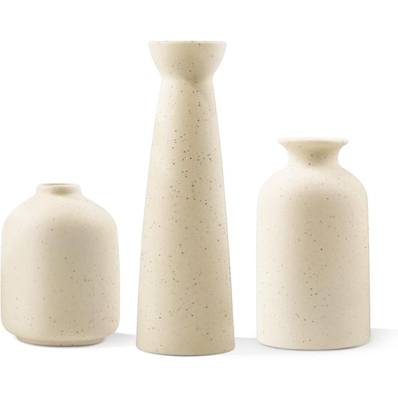 Ceramic Vase,Small Vases for Decor,Set 3 Modern Boho Flower Pampas,Fit Living Room Desk Shelf Decor (Beige)