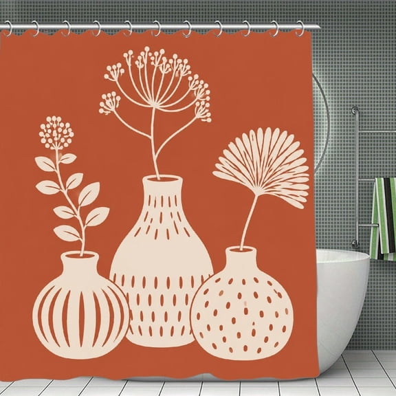 Ceramic Vases Botanical Print Shower Curtain,Cloth Fabric Waterproof Polyester Bathroom Home Decor Set with Hooks 70.8×70.8Inch