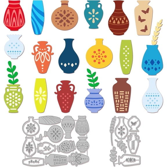 Ceramic Vases Cutting Dies for DIY Scrapbooking Metal Leaves Vases Die Cuts Embossing Stencils Template for Paper Card Making Decoration Album Craft Decor DIY