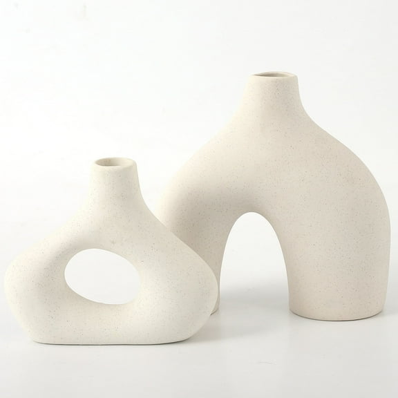 Ceramic Vases for Home Decor, Set of 2 White Ceramic Vases, Large Ceramic Vases, Boho Vases, Decorative Vases, Modern Vases, White Matte Vases for Living Room, Office, Shelf, Mantel, Table, Fireplace
