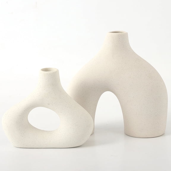 Ceramic Vases for Home Decor, Set of 2 White Ceramic Vases, Large Ceramic Vases, Boho Vases, Decorative Vases, Modern Vases, White Matte Vases for Living Room, Office, Shelf, Mantel, Table, Fireplace