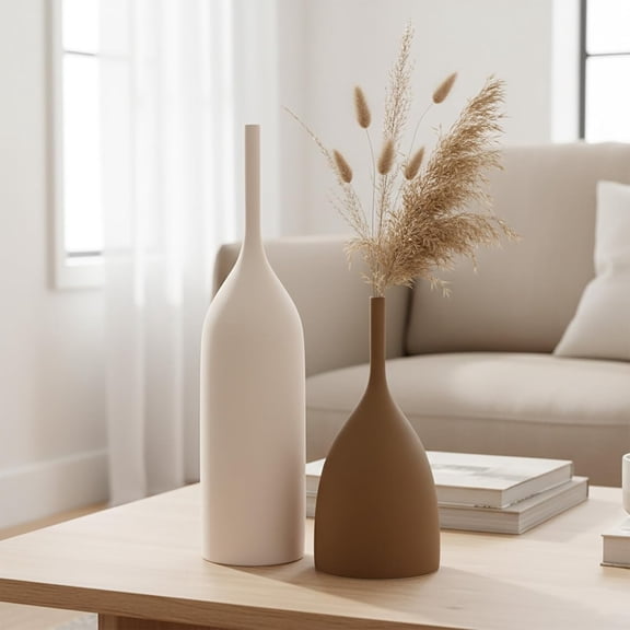 Ceramic Vases Set of 2, Modern  Vases for Centerpiece Decor, Matte Minimalist Neutral Vases for Home Decor, Living Room, Bookshelf, and Entryway Table Decor (Multicolor-2)