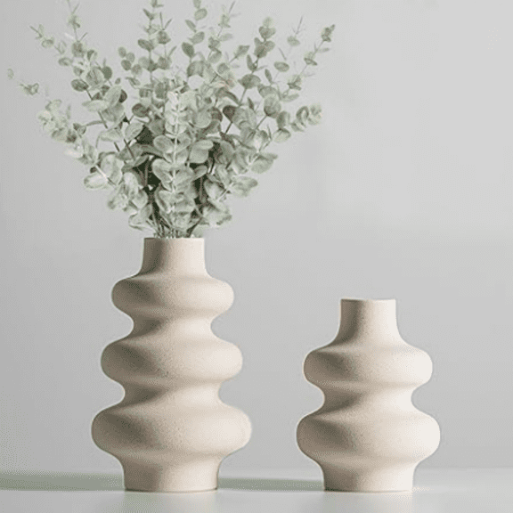 Ceramic Vases Set, Boho Home Decor Vase, Off White, Set of 2