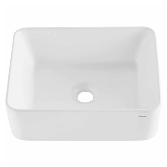 Rectangle Vessel Sink, 16x12 White Ceramic Bathroom Sink, Above Counter Modern Style