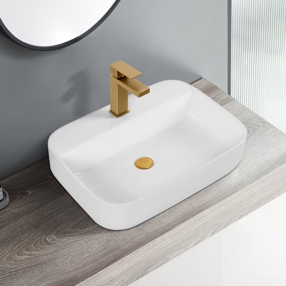 Ceramic Vessel Sink, White Finish / High-Gloss and Adaptable for Bathroom Use