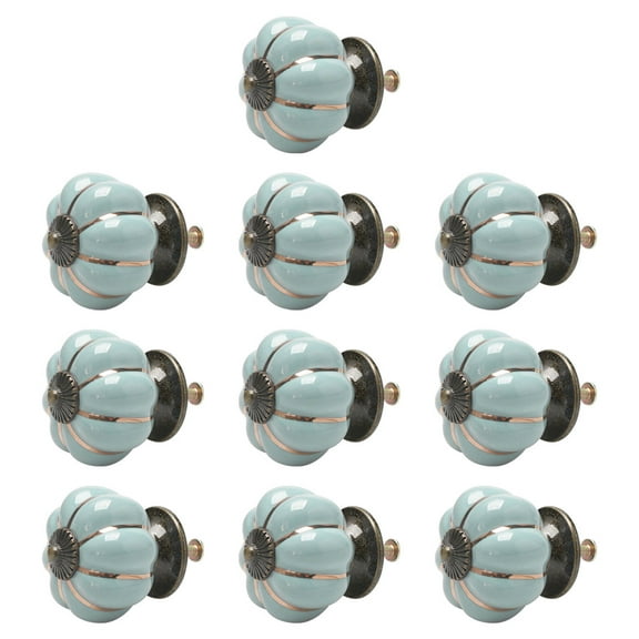 Ceramic Vintage Knobs Drawer Pumpkin Shaped Pull Handle Cupboard Wardrobe Dresser Door 10pcs Light Blue