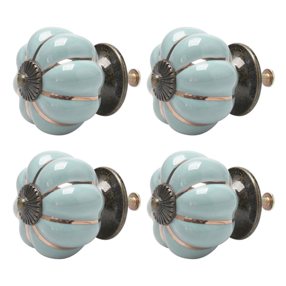 Ceramic Vintage Knobs Drawer Pumpkin Shaped Pull Handle Cupboard Wardrobe Dresser Door 4 Pack Light Blue