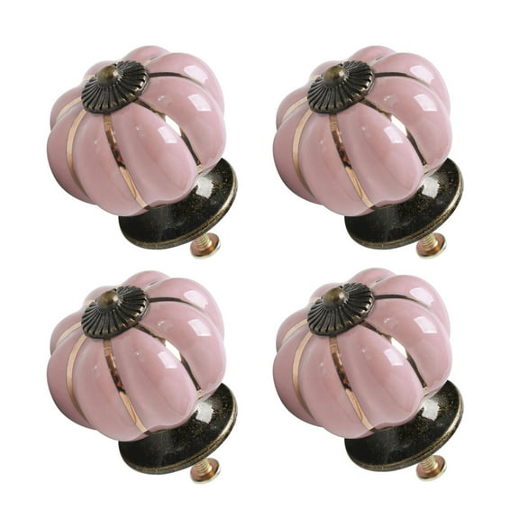 Ceramic Vintage Knobs Drawer Pumpkin Shaped Pull Handle Cupboard Wardrobe Dresser Door 4pcs Pink