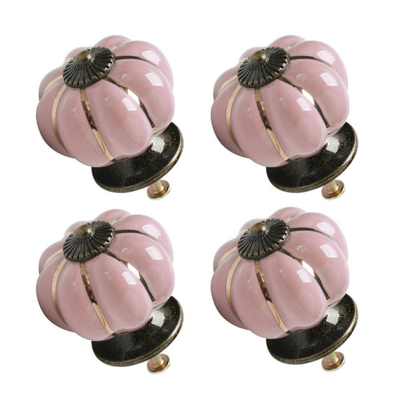 Ceramic Vintage Knobs Drawer Pumpkin Shaped Pull Handle Cupboard Wardrobe Dresser Door 4pcs Pink