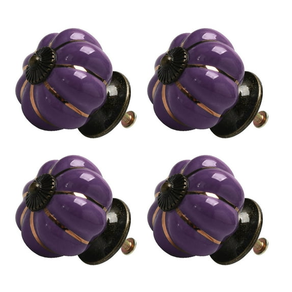 Ceramic Vintage Knobs Drawer Pumpkin Shaped Pull Handle Cupboard Wardrobe Dresser Door 4pcs Purple