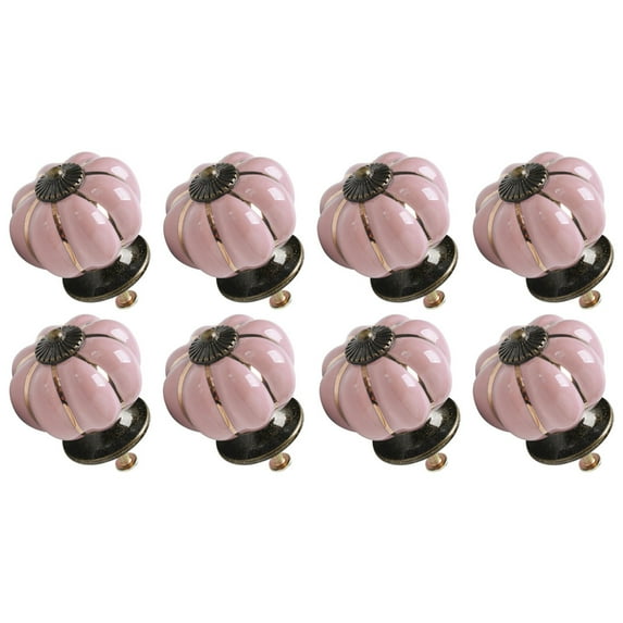Ceramic Vintage Knobs Drawer Pumpkin Shaped Pull Handle Cupboard Wardrobe Dresser Door 8pcs Pink