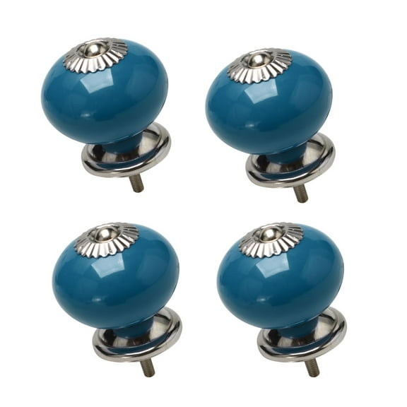 Uxcell Ceramic Vintage Knobs Drawer Round Pull Handle Cupboard Cabinet Door Wardrobe Dresser Blue 4Pcs