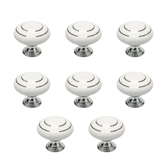 Ceramic Vintage Knobs Pull Handle Drawer Wardrobe Cabinet Cupboard Dresser 8pcs Silver Circle White