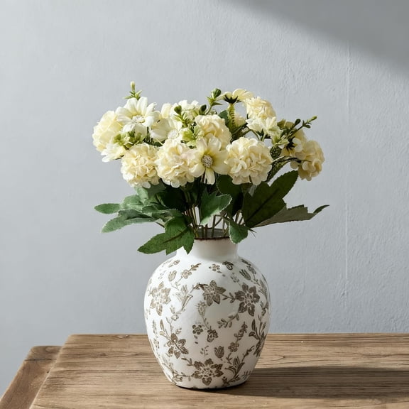 Ceramic Vintage Vase, 5.83 Inch Retro Ice Cracked Chinoiserie Floral Vase, Rustic Farmhouse Vases for Home Decor, Bookshelf, Garden, Chinoiserie Decor, Tuscan Decor, Brown Floral Pattern