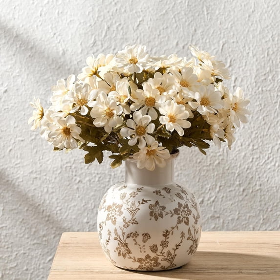 Ceramic Vintage Vase, 5.91 Inch Retro Ice Cracked Chinoiserie Floral Vase, Rustic Farmhouse Vases for Home Decor, Bookshelf, Garden, Chinoiserie Decor, Tuscan Decor, Brown Floral Pattern
