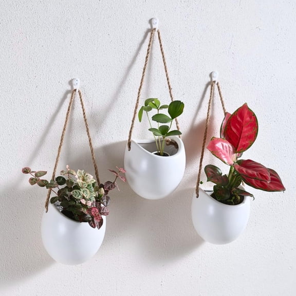 Ceramic Wall Vases White Set Of 3 Indoor Plant Hanging Pocket Planters
