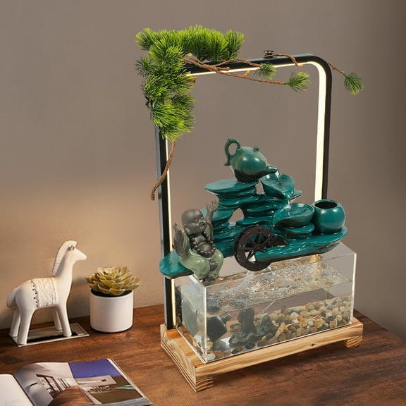 Ceramic Water Fountains, Indoor Water Fountain with LED Light 30*15*46cm
