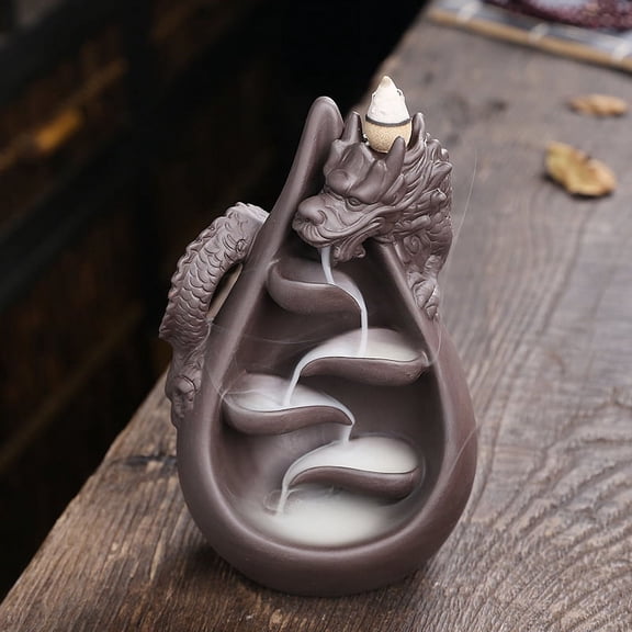 Ceramic Waterfall Backflow Incense Burner Set, Dripping Dragon Statue - Aromatherapy Decor for Yoga, Meditation, Spa, Office, Bedroom - Relaxing Zen Gift
