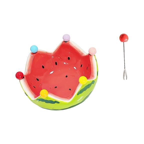 Ceramic Watermelon Fruit Bowl Set With 6 Stainless Steel Forks Large Capacity Dishwasher Safe For Parties Picnics