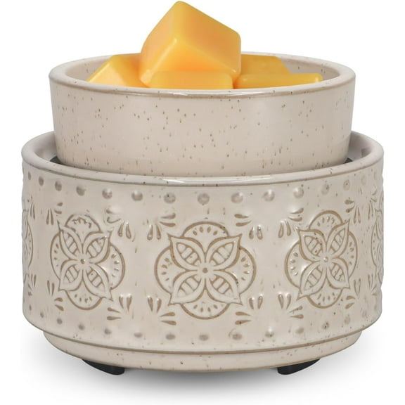 Ceramic Wax Warmer Wax Melt Warmer for Scented Wax 3-1 Candle Warmer Wax Burner for Mom Women(Beige-Granular)