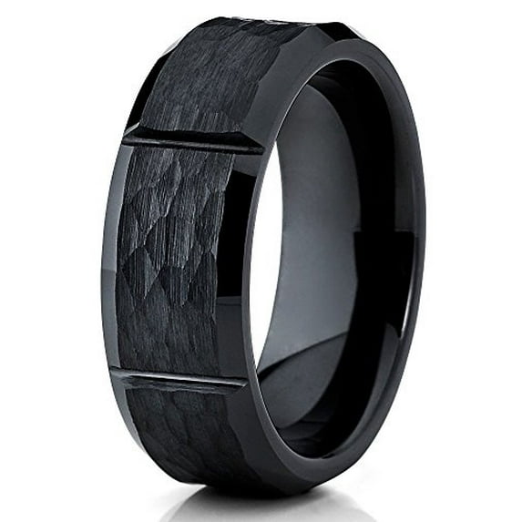 Ceramic Wedding Band Black Ceramic Ring Hammered Ceramic Band 8mm Ceramic Ring