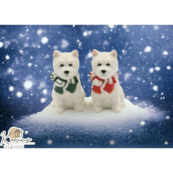 Ceramic Westie Dog Salt and Pepper Shaker Set Christmas Kitchen Gift