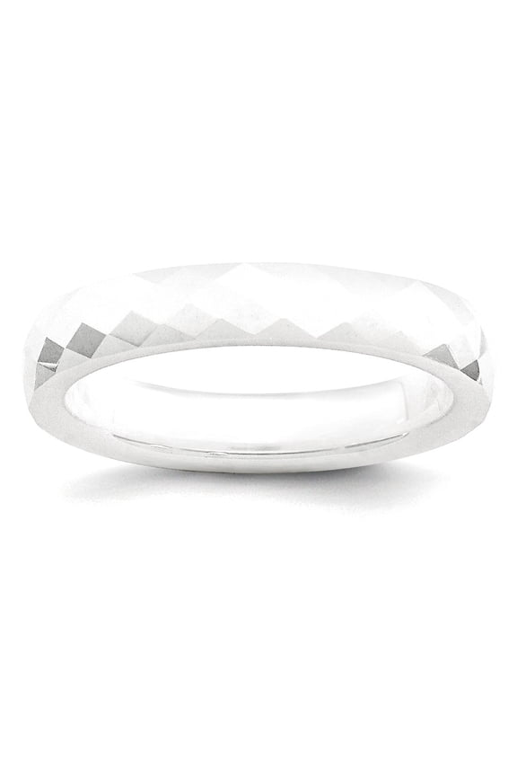 Ceramic White 4mm Faceted Polished Band Ring Size 8 Ring for Women and Men