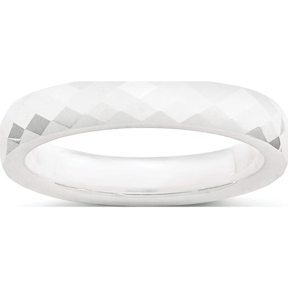 Ceramic White 4mm Faceted Polished Band (Size 7) Made In China cer45-7