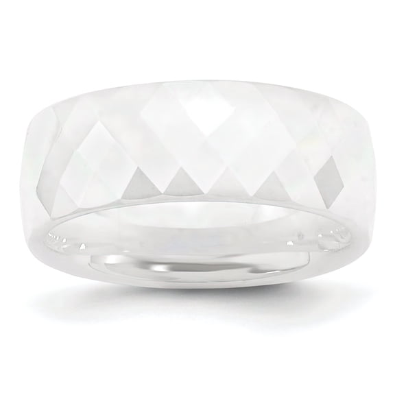 Ceramic White Faceted 8mm Wedding Ring Band Size 7