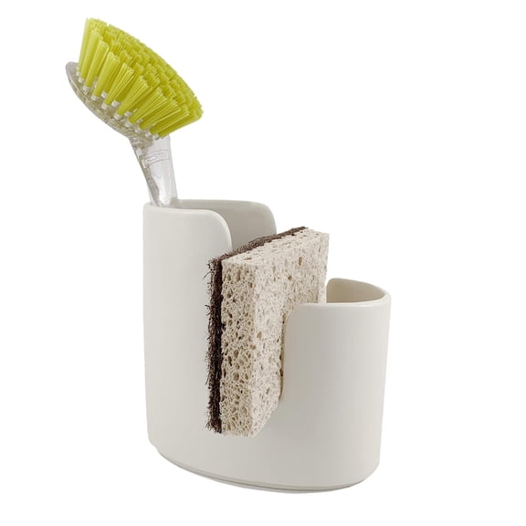 Ceramic White Kitchen Sink Sponge Holder and Cleaning Utensil Organizer
