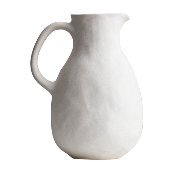 Ceramic White Vase with Handle, Table with Handles, Handmade Vintage Terracotta, for Farmhouse Decor, Table Decoration