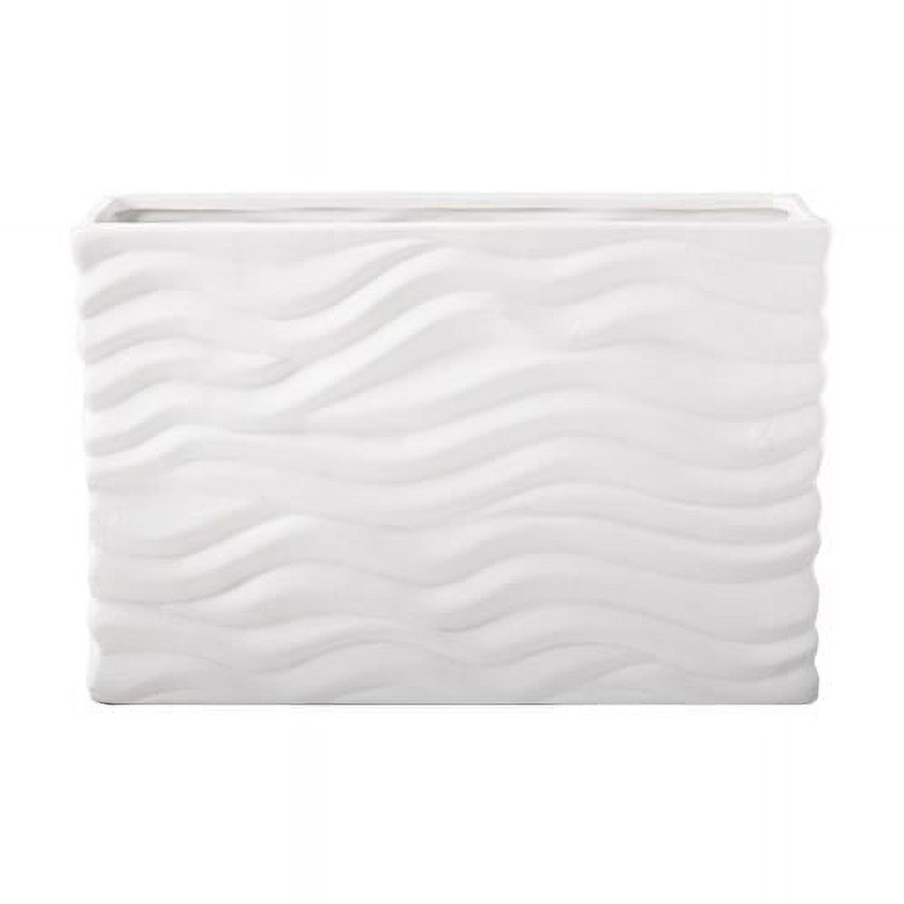 H2H Ceramic Rectangle Vase, Embossed Wavy Pattern, Matte White, Large ...