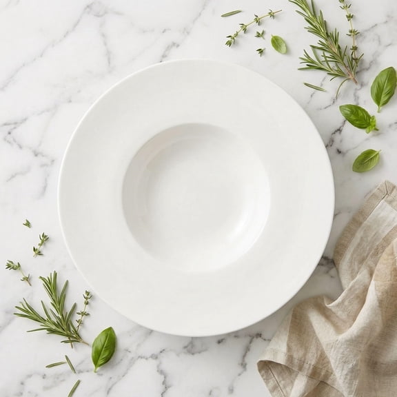 Ceramic Wide Rimmed Soup Plate, Soup Bowl 14 oz, Pasta Bowl Set of 4, White Shallow Bowl Plate with Rim, Choice for high-end restaurants, hotels, and foodies, 12 Inch