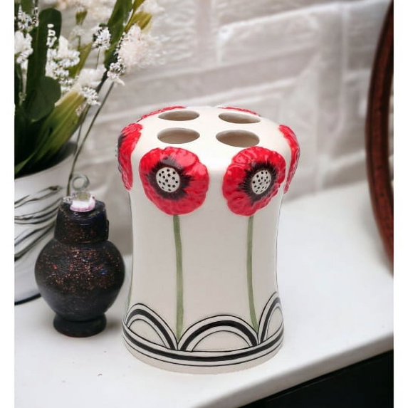 Ceramic Wild Poppy Toothbrush Holder 4in