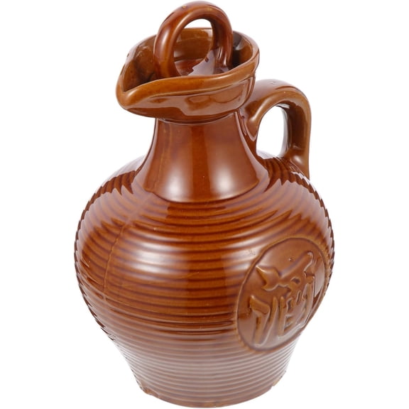 Ceramic Wine Jug with Embossed Design Clay Liquor Container for Home Kitchen Bar Rustic Style Drink Pitcher 16.5 Oz