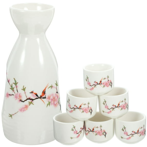 COSMOBETTY Ceramic Sake Serving Flagon and Cups White 1 Set 5.9x2.0x2.0in 6.0x1.6x1.4in