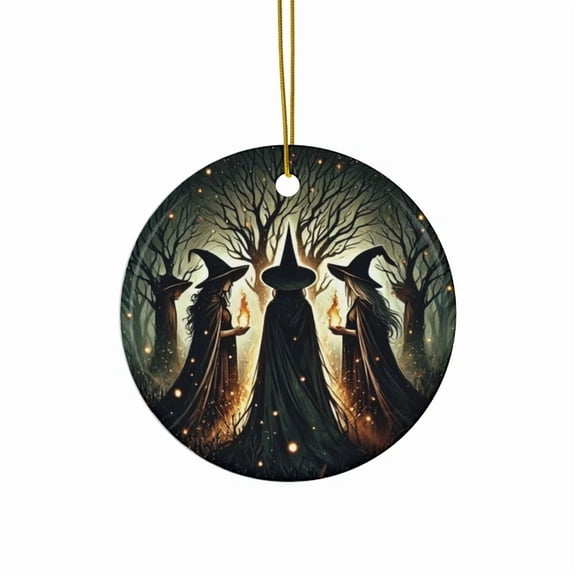Ceramic Witch Coven Ornament Mystical Witches In Forest Christmas Decor 2D FLAT CIRCLE Ceramic Ornament