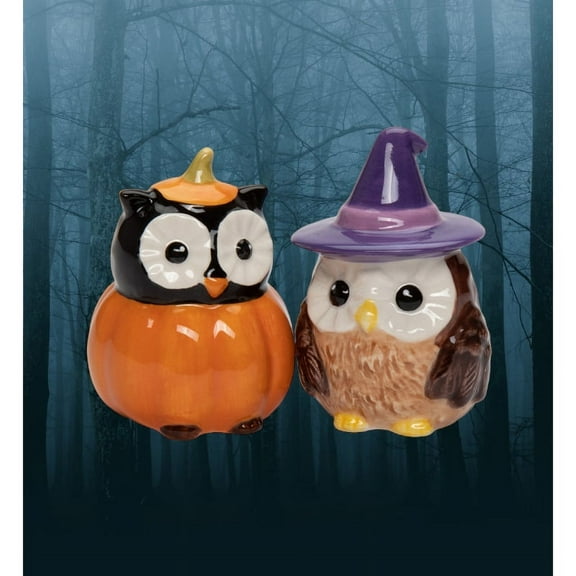 Ceramic Witch Owl Pumpkin Owl Salt and Pepper Shakers Fall