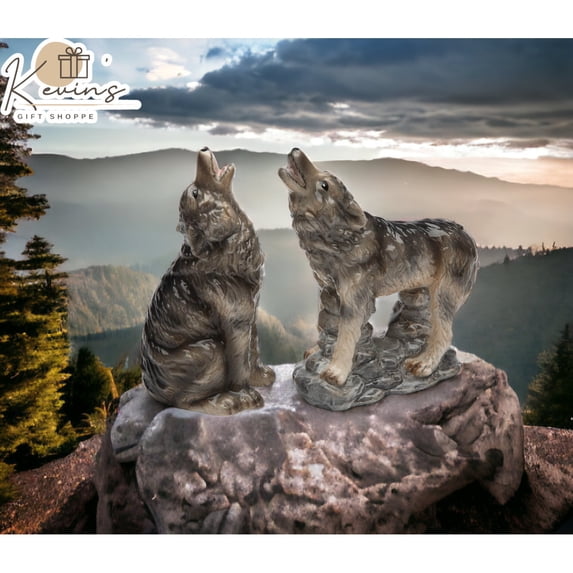 Ceramic Wolf Salt and Pepper Shakers Hand Painted 4in