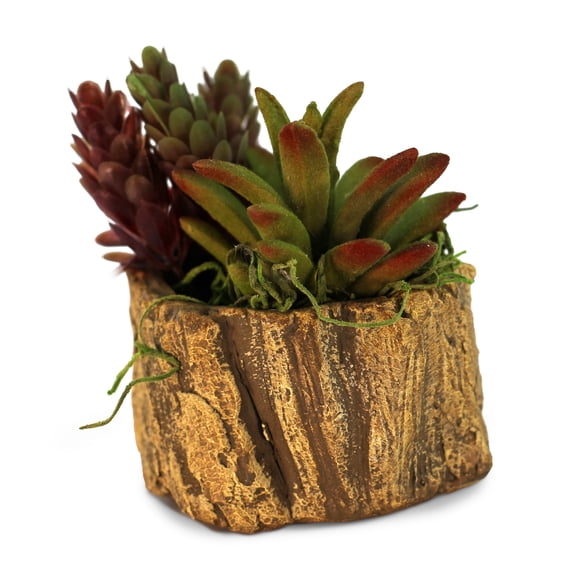 Ceramic Wood Plant Pot | Indoor Planter for Succulents & Flowers (Driftwood Stump)