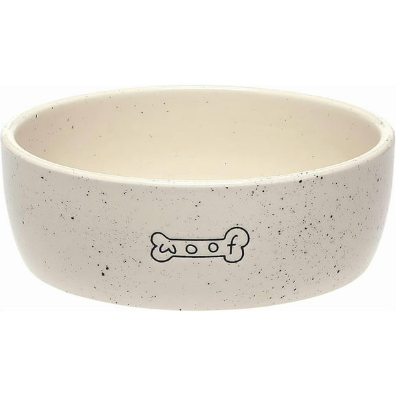 Ceramic Woof Dog Bowl, Holds 3 Cups, Stoneware Food and Water Dish, Pet Feeding, Microwave and Dishwasher Safe