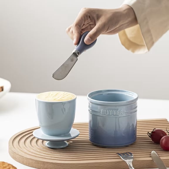 Ceramic Yellow Oil Tank with Lid Butter & Oil Storage Container for Kitchen Counter, Fridge, Microwave, Dishwasher Safe