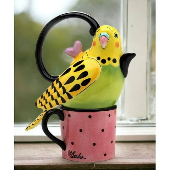 Ceramic Yellow Parakeet Tea for One Set 11oz Pot 6.25in Gift