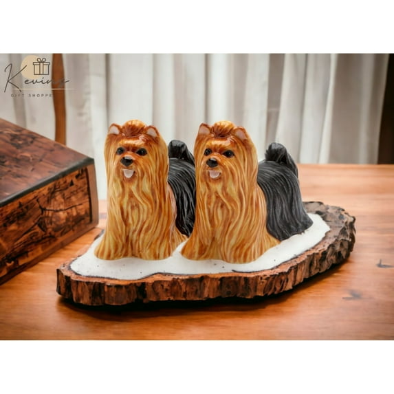 Ceramic Yorkshire Terrier Salt and Pepper Shakers Hand-Painted Gift