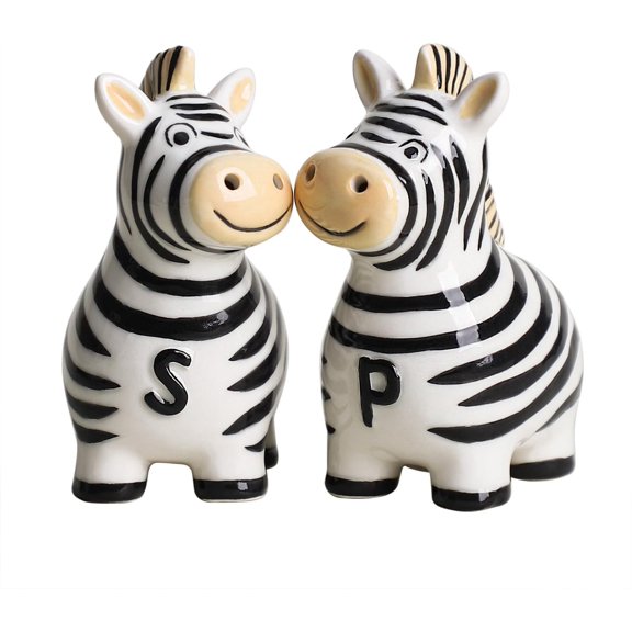 Ceramic Zebra Salt & Pepper Shakers Set, Hand-Painted Zebra Salt and Pepper Shakers-B