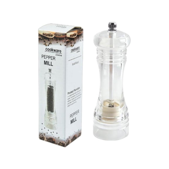 Ceramic and Acrylic Pepper Grinder with Stainless Steel Blades - Adjustable Coarse/Fine, Easy to Use, Classic Design, Multiple Sizes