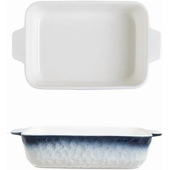 Ceramic baking set, rectangular and wide baking sheets, safe for oven/microwave/dishwasher (gray blue, 8 inches)