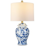 23.6'' Chinoiserie Ceramic Table Lamp Blue and White Porcelain Lamp for Nightstand